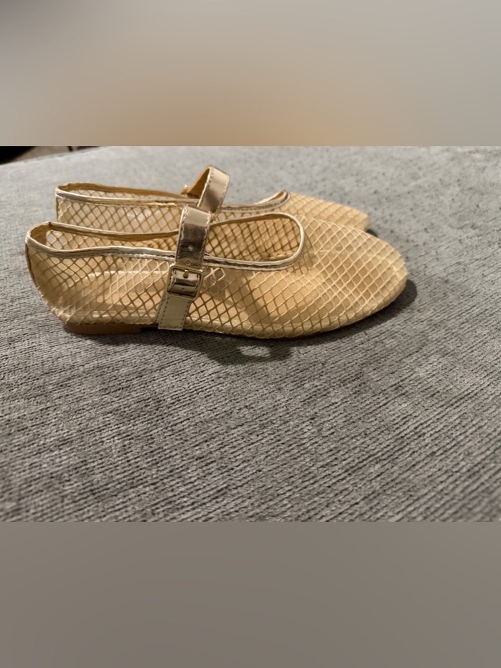 Women's Cream Mary Jane Flats with Metallic Buckle Strap